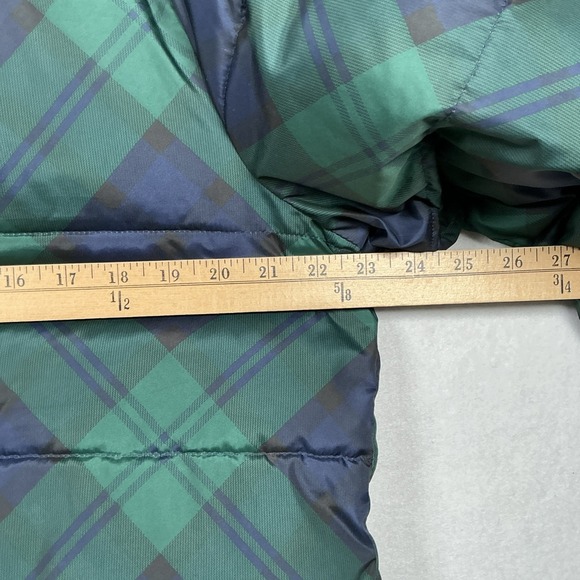 Old Navy Womens Fraser Plaid Green Navy Fleece Lined Puffer Jacket Coat Medium - Picture 7 of 8